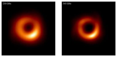Side By Side Simulated Images Of M87 Show The Improvement In Clarity And Resolution From 230 Ghz To 345 Ghz. Credit Eht,